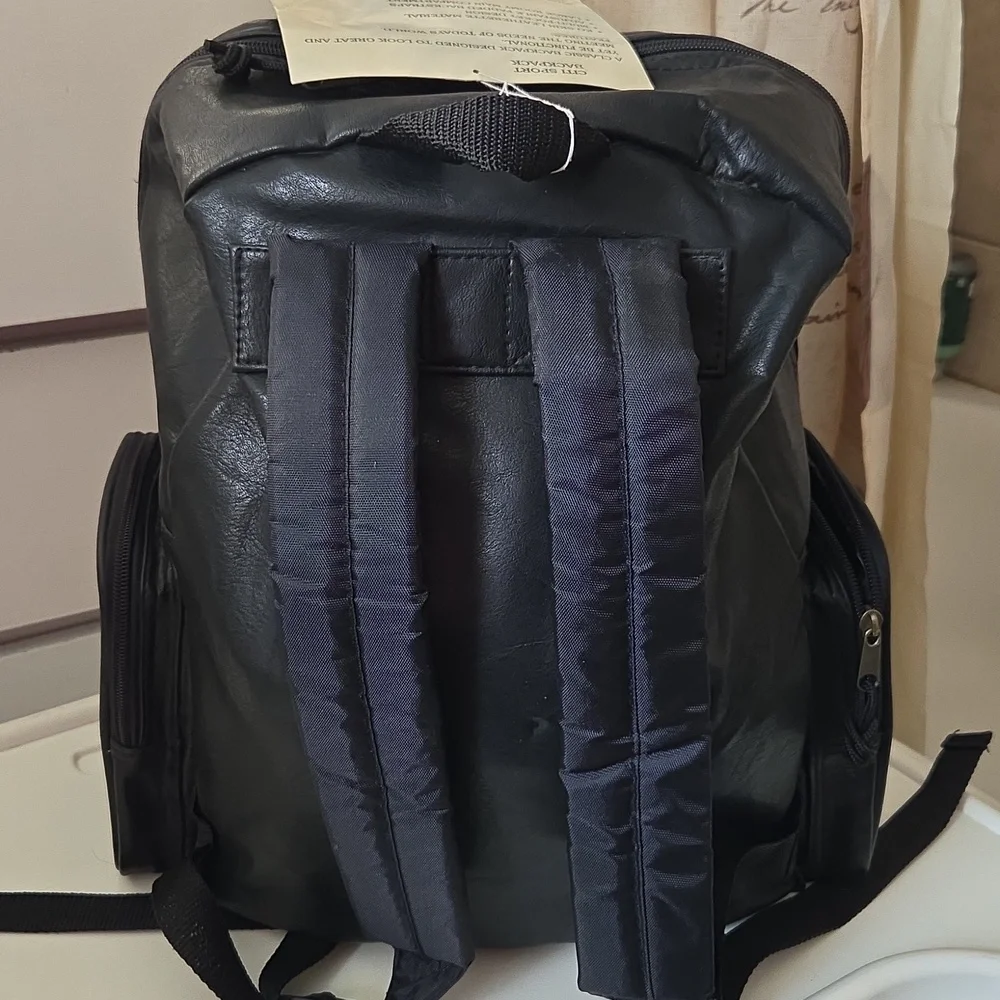 Citi Sport Black Vegan Leather Vintage Men's Moto Backpack NWT